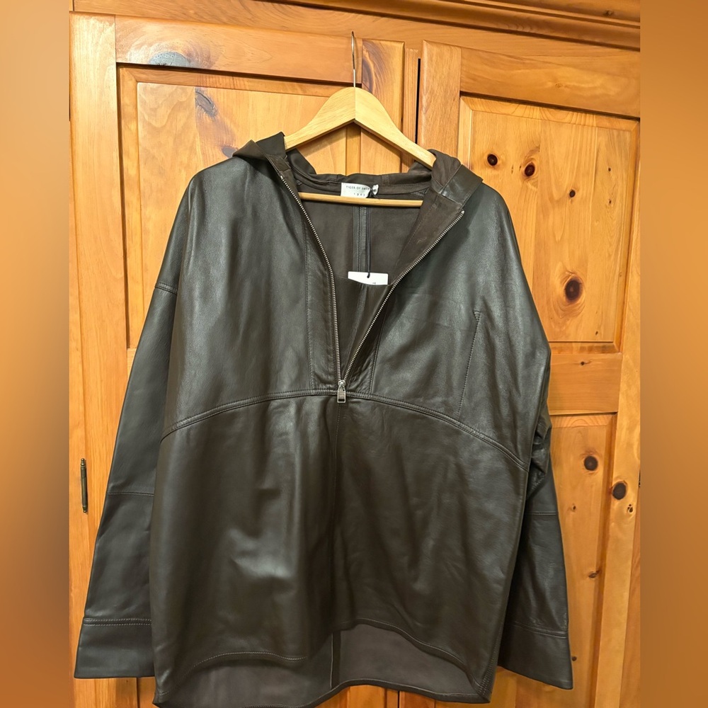NWT Tiger of Sweden faux leather hoodie with front zip